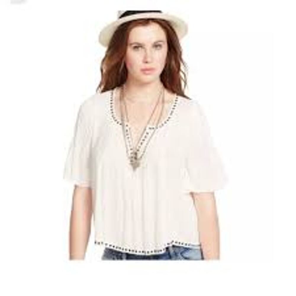 Denim & Supply Ralph Lauren Studded Peasant Top Ivory XL Boho